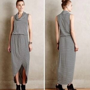 Anthropologie Dolan Black White Stripe Cowl Neck Sleeveless Maxi Dress Sz Small